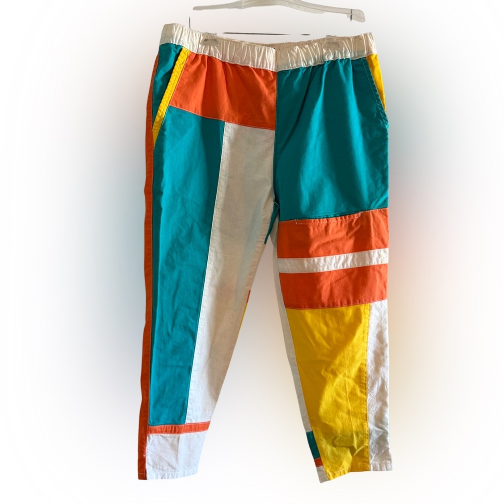 Rare Vintage 90s Zeppelin Rad Colorful Party 100% Cotton Straight Leg Pants Neon